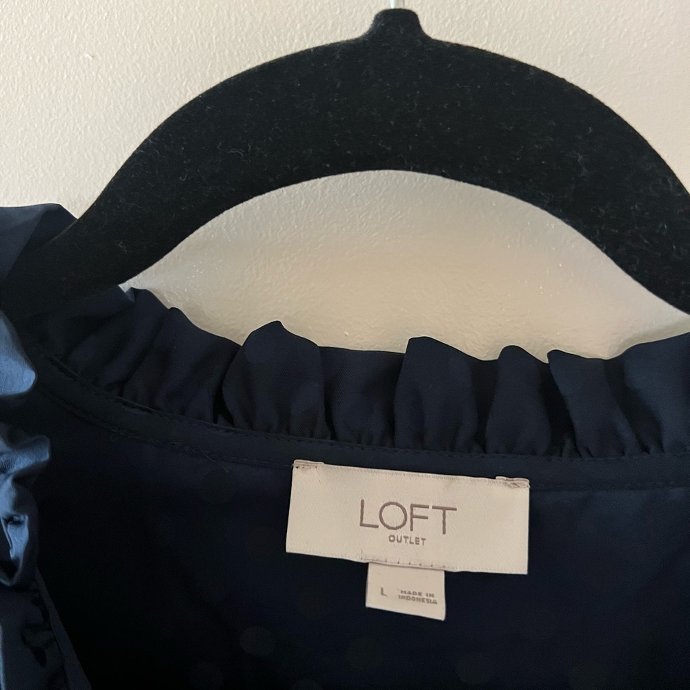 Loft Navy Blue Polka Dot Blouse - Picture 2 of 7